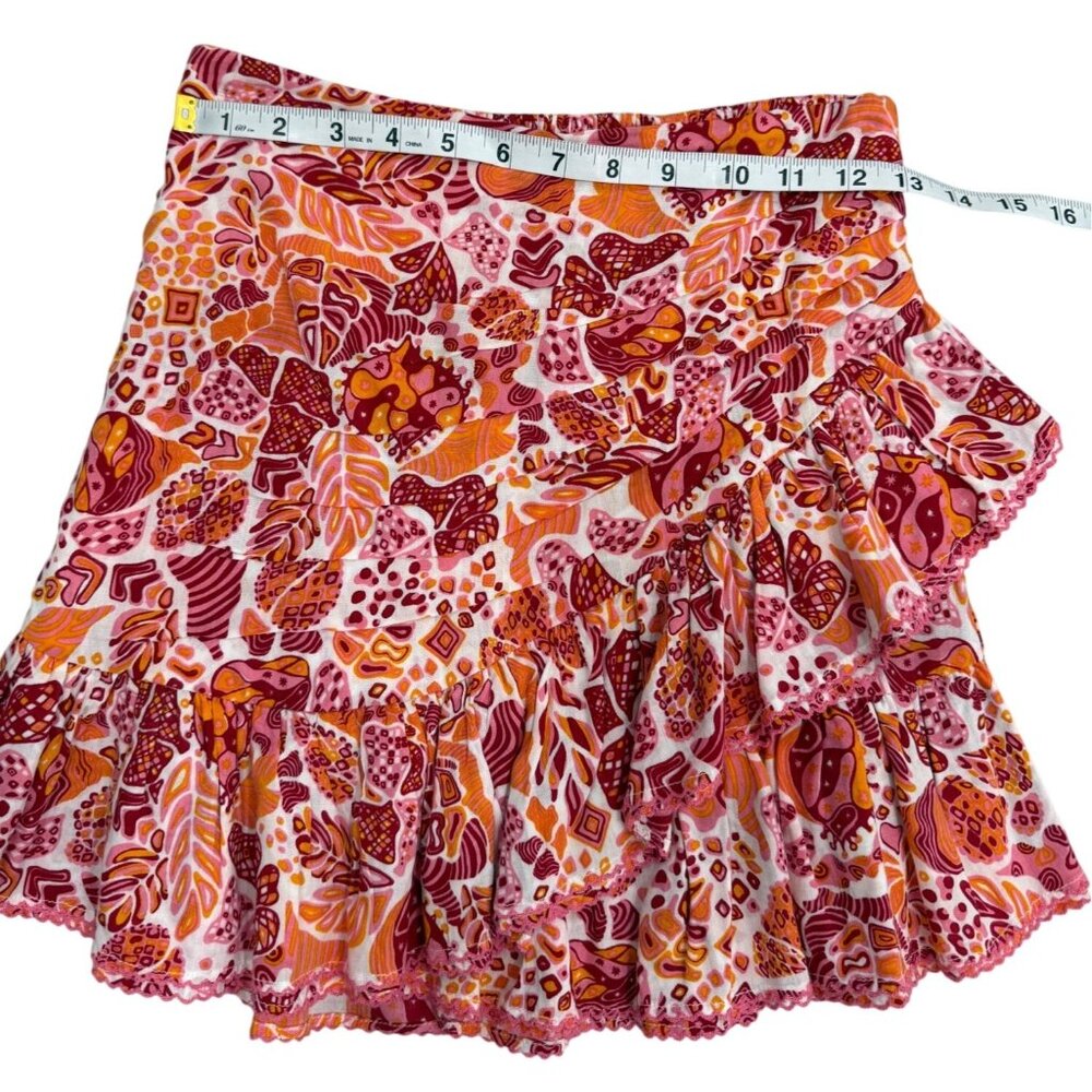 Poupette St. Barth Mabelle Mini Skirt Red Chagal Ruffled Womens XS - Picture 7 of 10